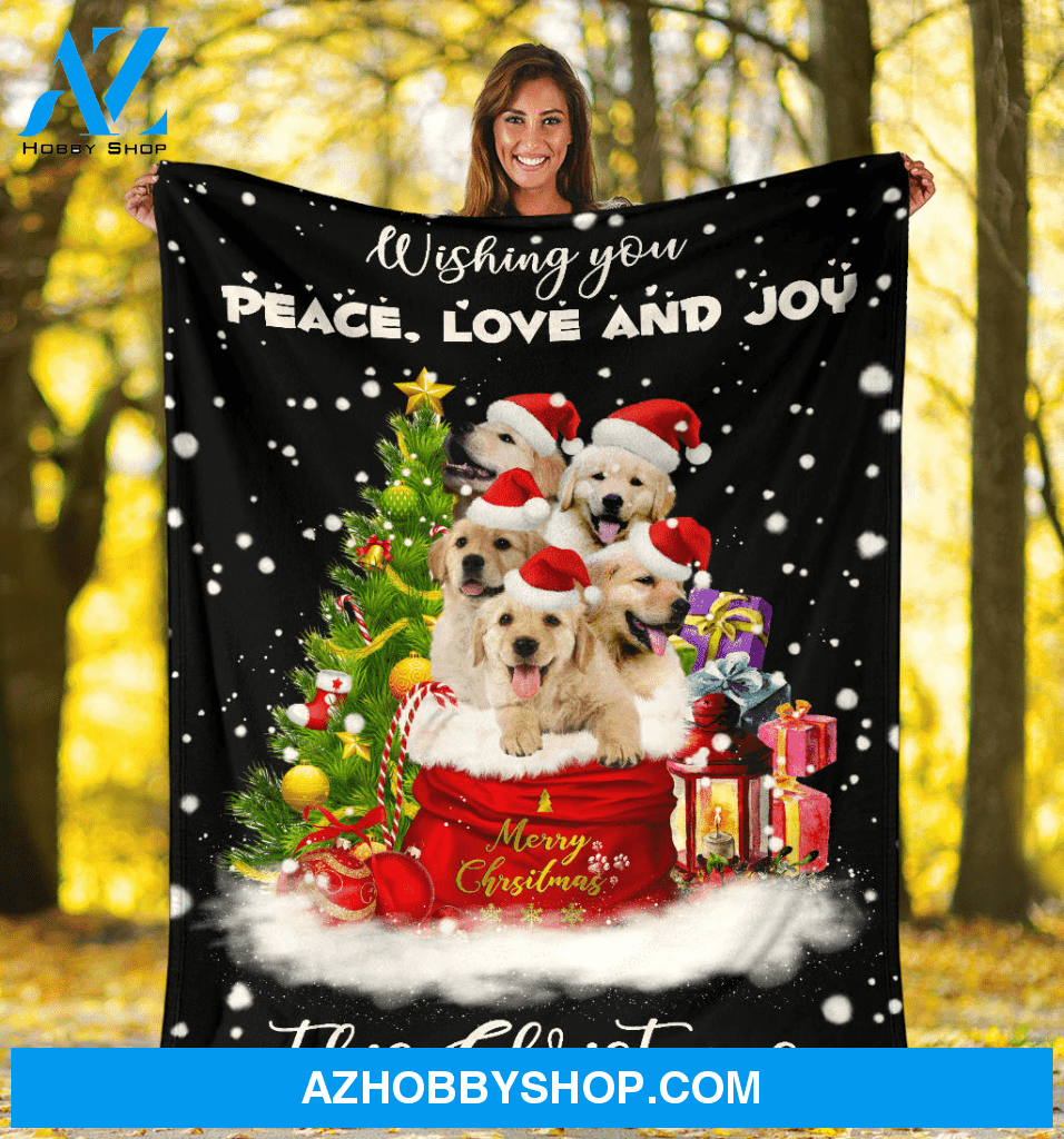 Golden Peace Love Joy Christmas Blanket Gift For Golden Lover Christmas Birthday Gift Home Decor Bedding Couch Sofa Soft And Comfy Cozy