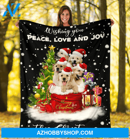 Golden Peace Love Joy Christmas Blanket Gift For Golden Lover Christmas Birthday Gift Home Decor Bedding Couch Sofa Soft And Comfy Cozy
