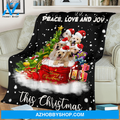 Golden Peace Love Joy Christmas Blanket Gift For Golden Lover Christmas Birthday Gift Home Decor Bedding Couch Sofa Soft And Comfy Cozy