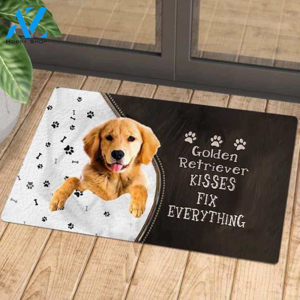 Golden Retriever 2 Kisses Fix Everything Doormat