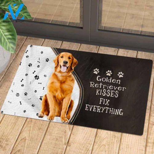 Golden Retriever 3 Doormat, Kisses Fix Everything Doormat, Dog Welcome Mat, Funny Welcome Mats for Dogs Lovers