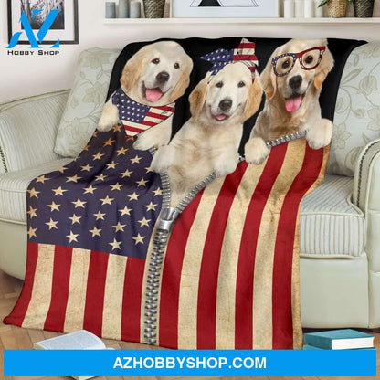 Golden Retriever American Flag Zipper Blanket Gift For Dog Lovers Birthday Gift Home Decor Bedding Couch Sofa Soft and Comfy Cozy