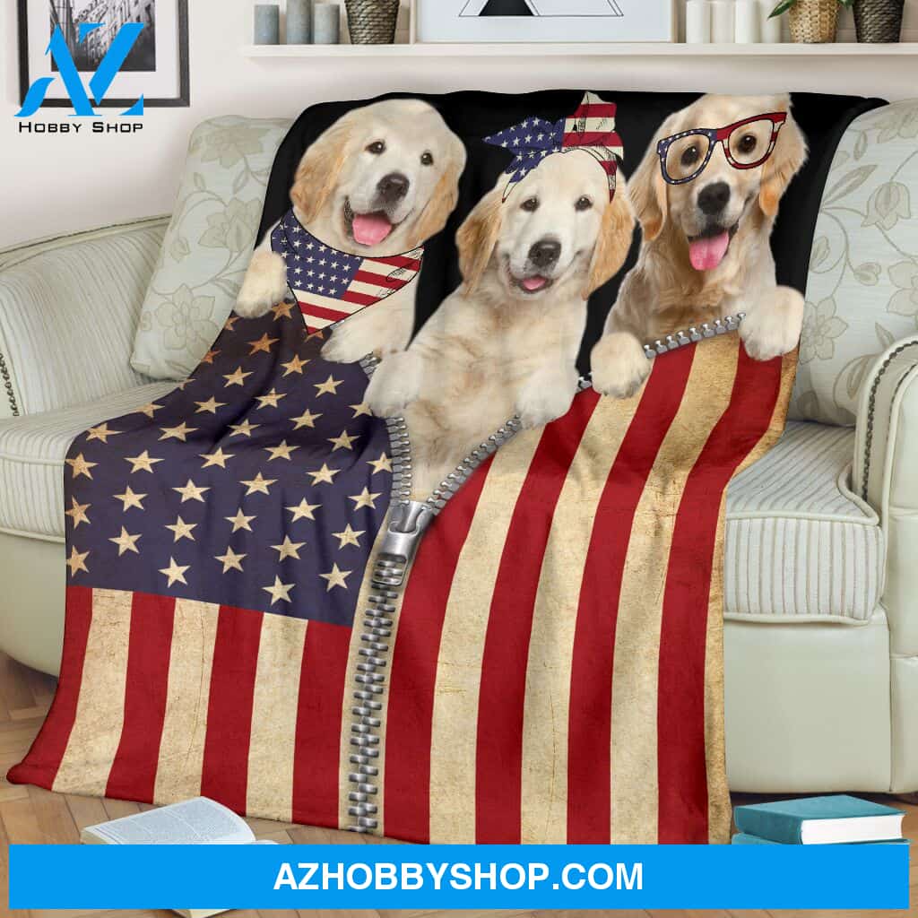 Golden Retriever American Flag Zipper Blanket Gift For Dog Lovers Birthday Gift Home Decor Bedding Couch Sofa Soft and Comfy Cozy