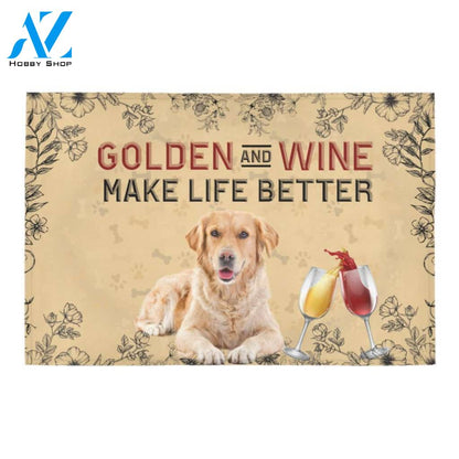 Golden Retriever And Wine Make Life Better Doormat Indoor And Outdoor Mat Entrance Rug Sweet Home Decor Housewarming Gift Gift For Friend Family Stem Feminist