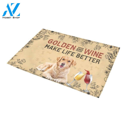 Golden Retriever And Wine Make Life Better Doormat Indoor And Outdoor Mat Entrance Rug Sweet Home Decor Housewarming Gift Gift For Friend Family Stem Feminist