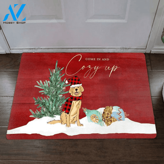 Golden Retriever Come In And Cozy Up Doormat Christmas Holiday Cute Welcome Mat Outdoor And Indoor, Home Decor Funny Doormat Gift Idea