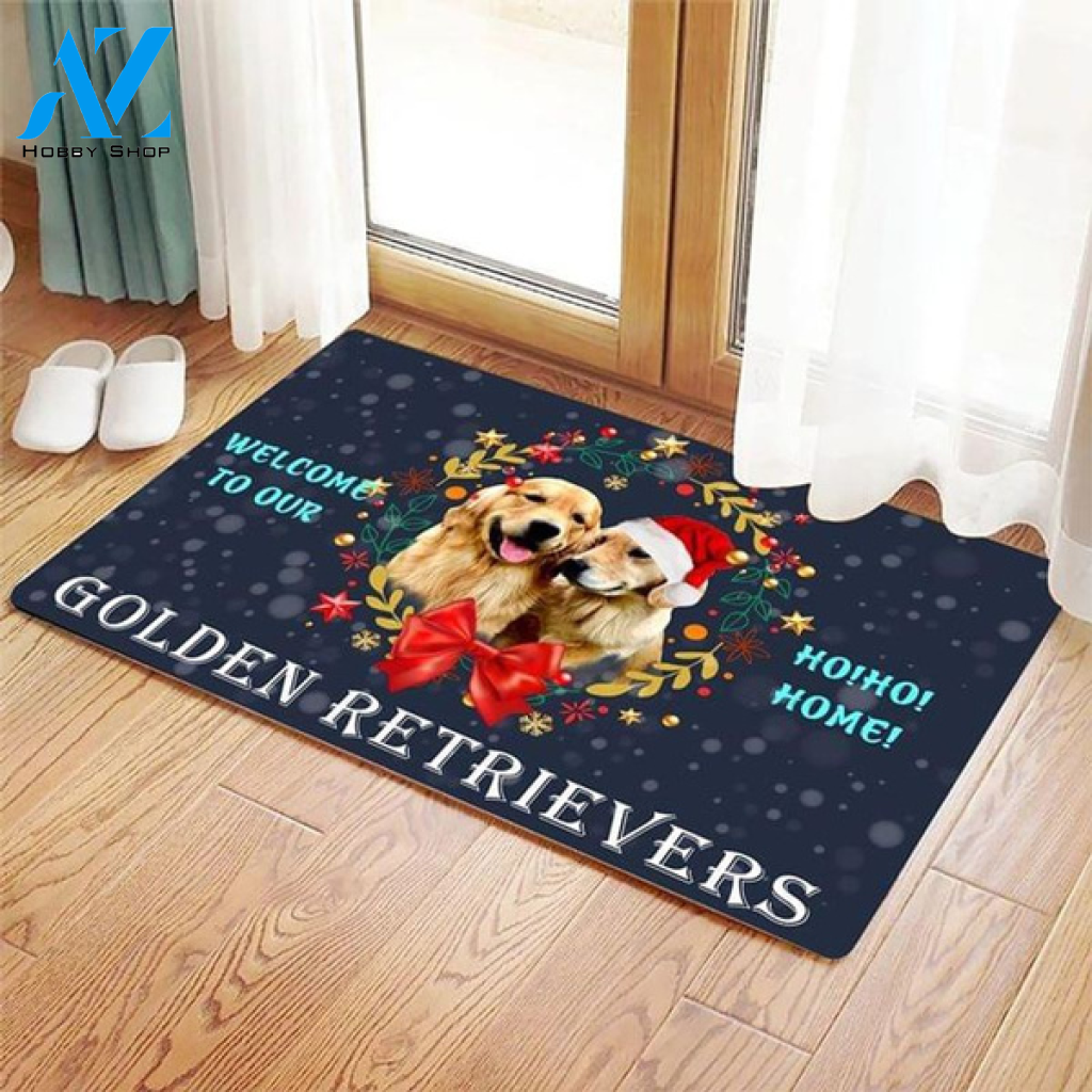 Golden Retriever Couple Love Christmas Mat Golden Dog Lover Doormat Welcome Mat Housewarming Home Decor Funny Doormat Gift Idea