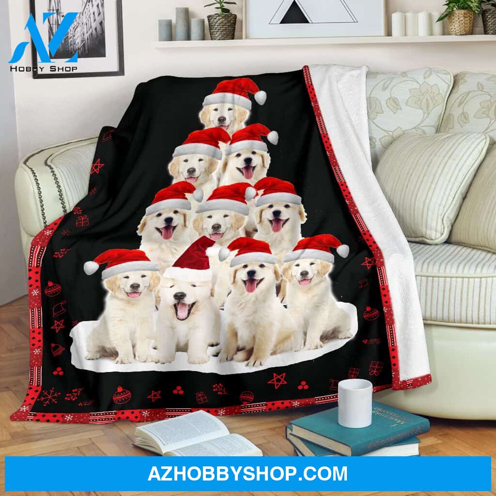 Golden retriever cute christmas Fleece Blanket
