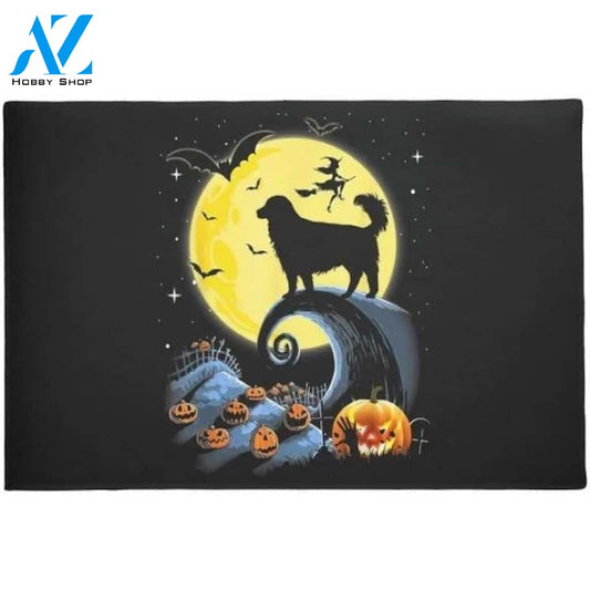 Golden Retriever Dog And Moon Halloween Doormat Welcome Mat Housewarming Gift Home Decor Funny Doormat Gift For Dog Lovers Happy Halloween