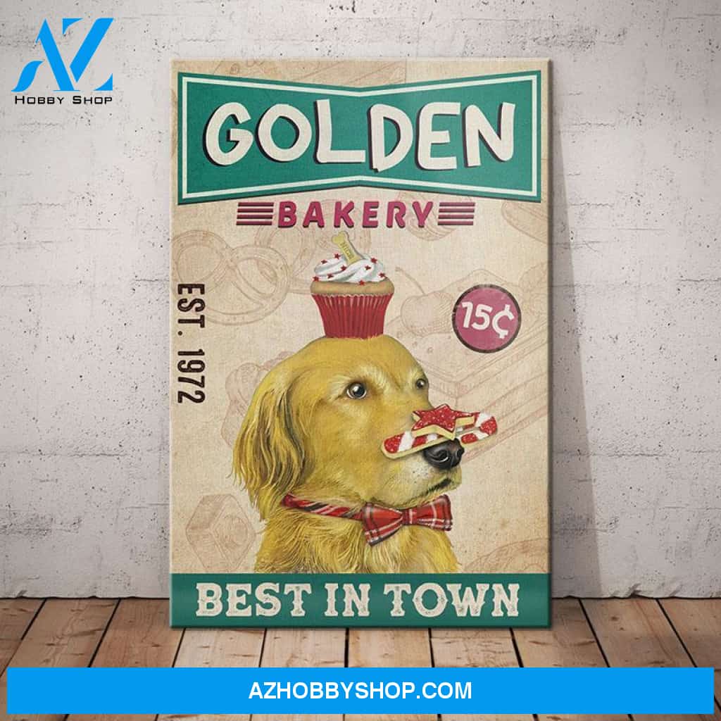 Golden Retriever Dog Bakery Shop Canvas Wall Art, Wall Decor Visual Art