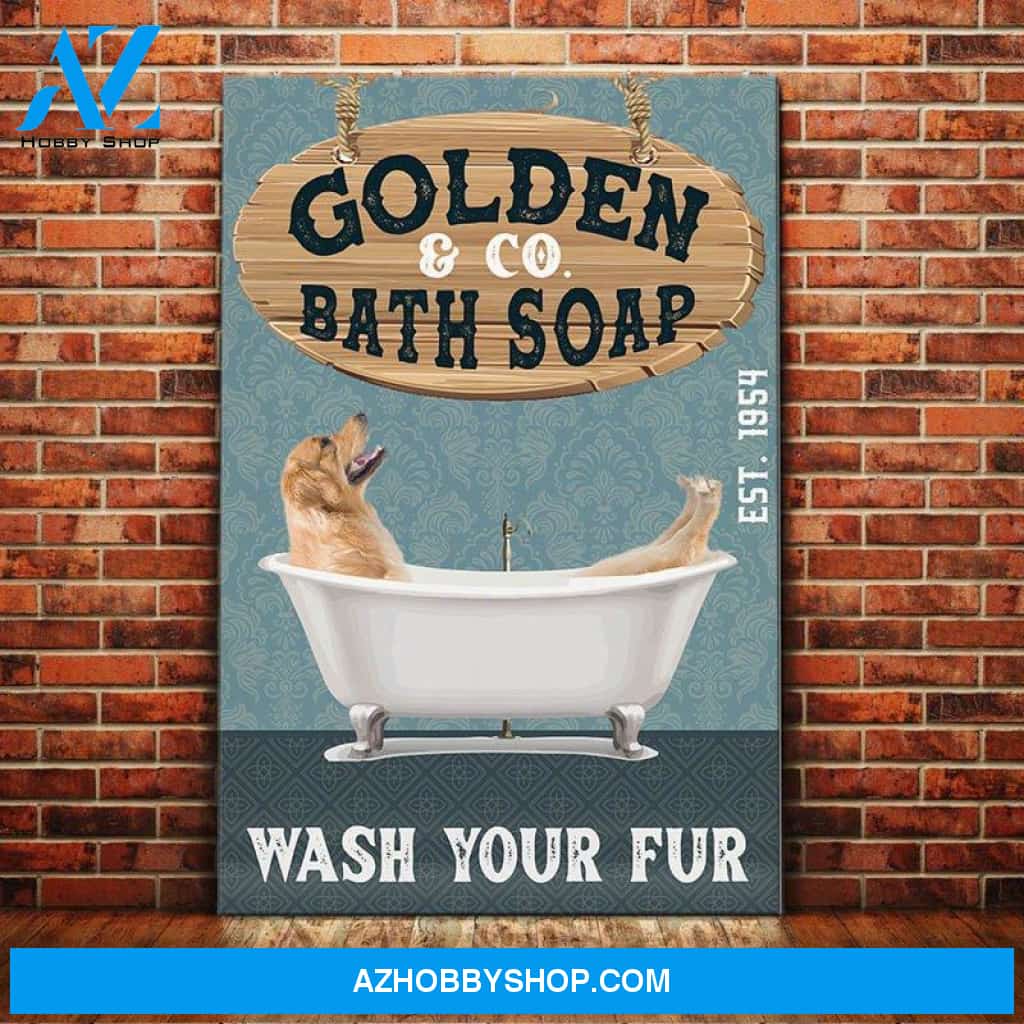 Golden Retriever Dog Bath Soap Company Canvas Wall Art, Wall Decor Visual Art