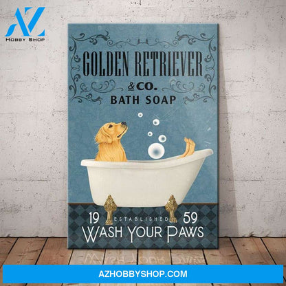 Golden Retriever Dog Bath Soap Company Canvas Wall Art, Wall Decor Visual Art