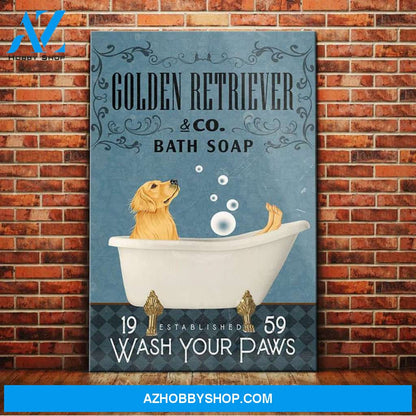 Golden Retriever Dog Bath Soap Company Canvas Wall Art, Wall Decor Visual Art