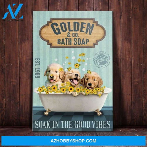 Golden Retriever Dog Bath Soap Company Canvas Wall Art, Wall Decor Visual Art
