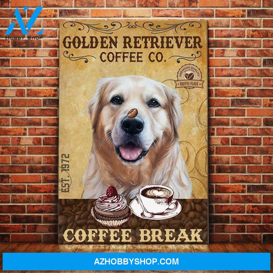 Golden Retriever Dog Coffee Company Canvas Wall Art, Wall Decor Visual Art