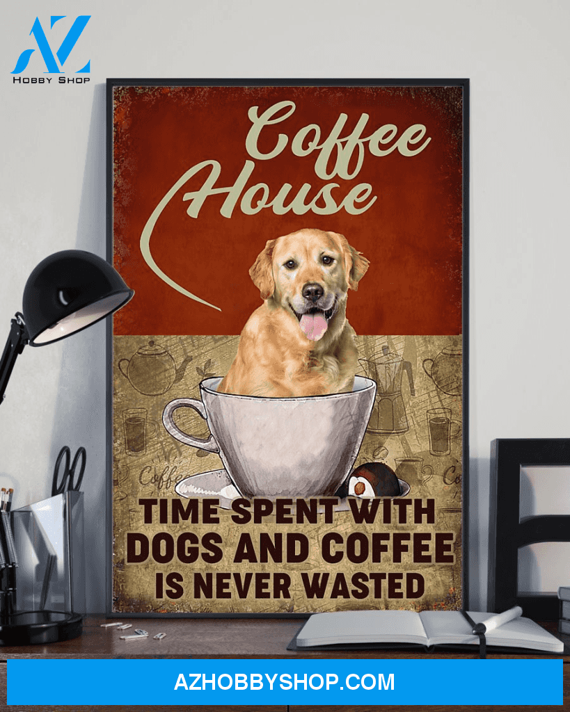 Golden Retriever Dog In Coffee Cup Canvas | Time Spent With Canvas Wall Art, Wall Decor Visual Art