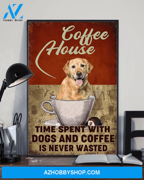 Golden Retriever Dog In Coffee Cup Canvas | Time Spent With Canvas Wall Art, Wall Decor Visual Art