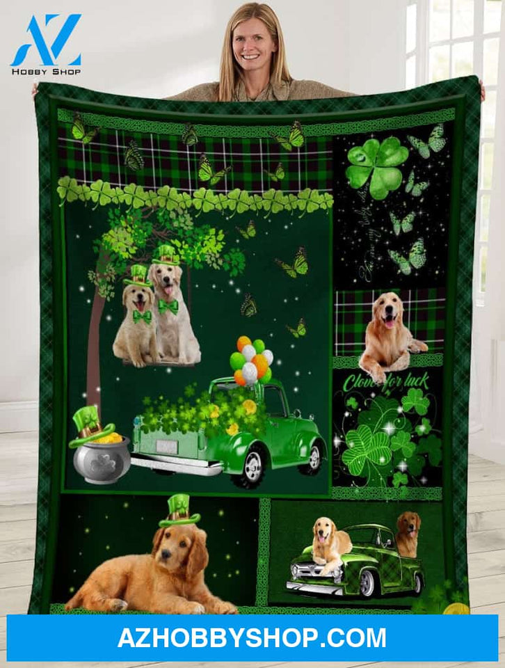Golden Retriever Dog Irish Shamrock St. Patrick's Day Blanket Gift For Dog Lovers Birthday Gift Home Decor Bedding Couch Sofa Soft and Comfy Cozy