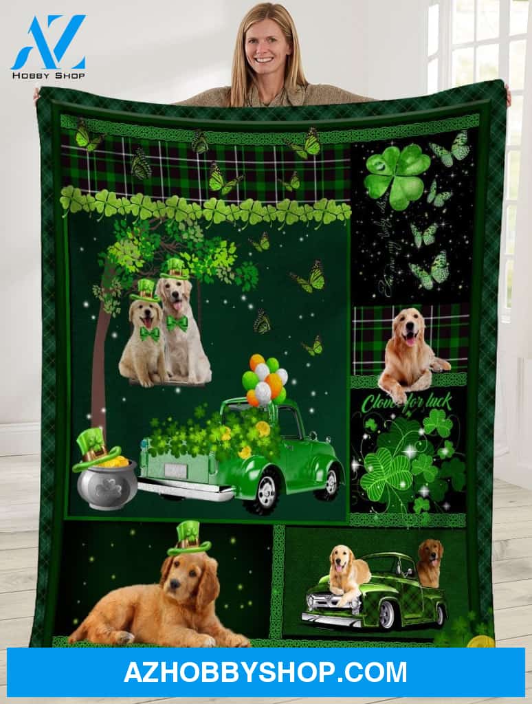 Golden Retriever Dog Irish Shamrock St. Patrick's Day Blanket Gift For Dog Lovers Birthday Gift Home Decor Bedding Couch Sofa Soft and Comfy Cozy