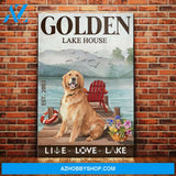 Golden Retriever Dog Lake House Canvas Wall Art, Wall Decor Visual Art