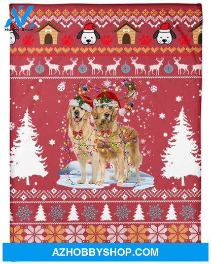 Golden Retriever Dog Snow Christmas Red Blanket Gift For Dog Lovers 