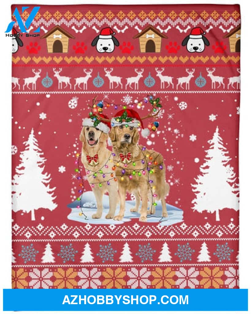 Golden Retriever Dog Snow Christmas Red Blanket Gift For Dog Lovers 