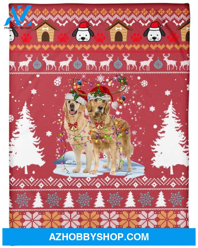 Golden Retriever Dog Snow Christmas Red Blanket Gift For Dog Lovers 