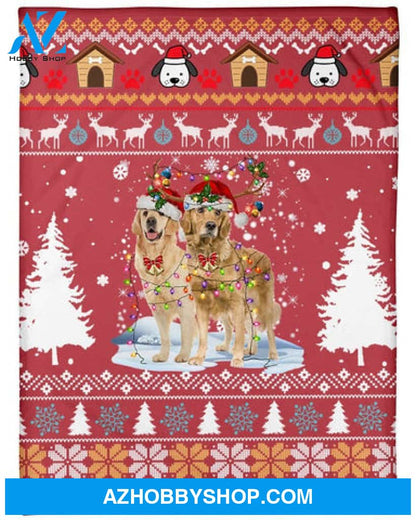 Golden Retriever Dog Snow Christmas Red Blanket Gift For Dog Lovers 