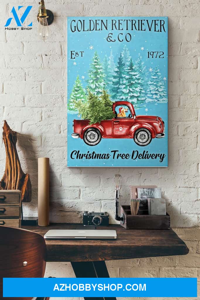 Golden Retriever Est And Co 1972 Christmas Tree Delivery Canvas And Poster, Wall Decor Visual Art