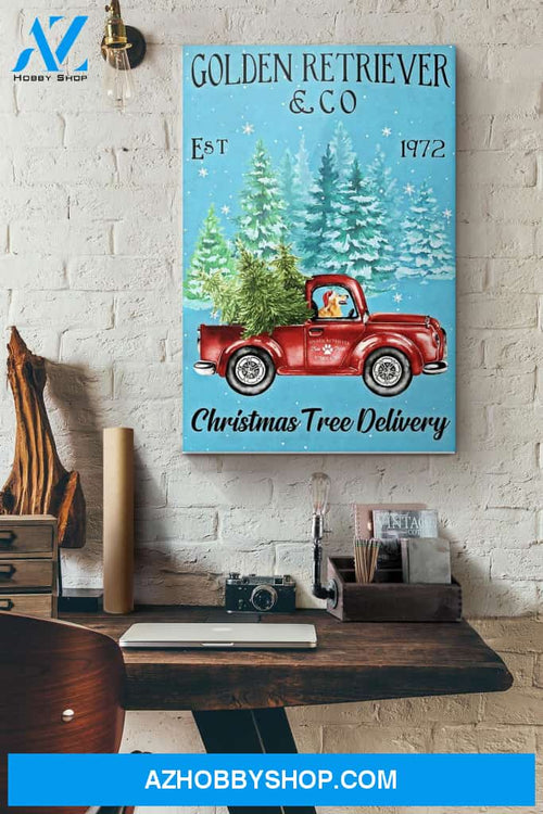 Golden Retriever Est And Co 1972 Christmas Tree Delivery Canvas And Poster, Wall Decor Visual Art