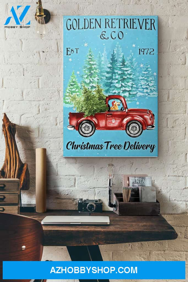 Golden Retriever Est And Co 1972 Christmas Tree Delivery Canvas And Poster, Wall Decor Visual Art