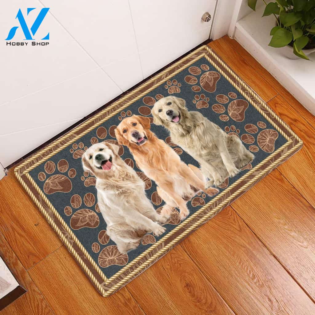 Golden Retriever Floral Paw - Dog Doormat | Welcome Mat | House Warming Gift