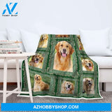 Golden Retriever Green Frame Fleece Blanket, Golden Retriever Dog lovers Gift For Family & Friends Gift Home Decor Bedding Couch Sofa Soft And Comfy Cozy