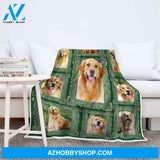 Golden Retriever Green Frame Fleece Blanket, Golden Retriever Dog lovers Gift For Family & Friends Gift Home Decor Bedding Couch Sofa Soft And Comfy Cozy