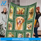 Golden Retriever Green Frame Fleece Blanket, Golden Retriever Dog lovers Gift For Family & Friends Gift Home Decor Bedding Couch Sofa Soft And Comfy Cozy