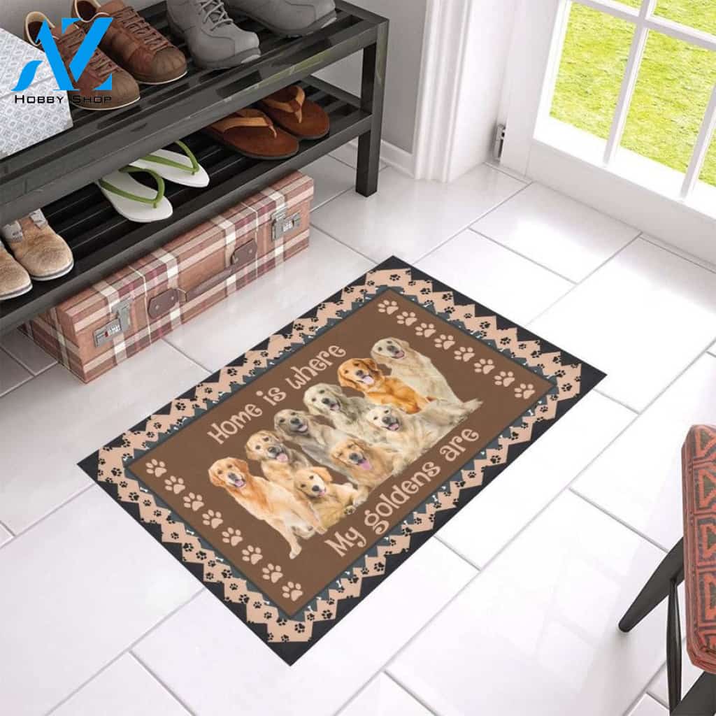 Golden Retriever Home Is Where Doormat