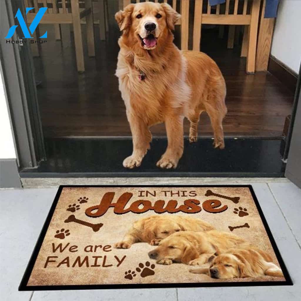 Golden Retriever In This House We Are Family Doormat | Welcome Mat | House Warming Gift