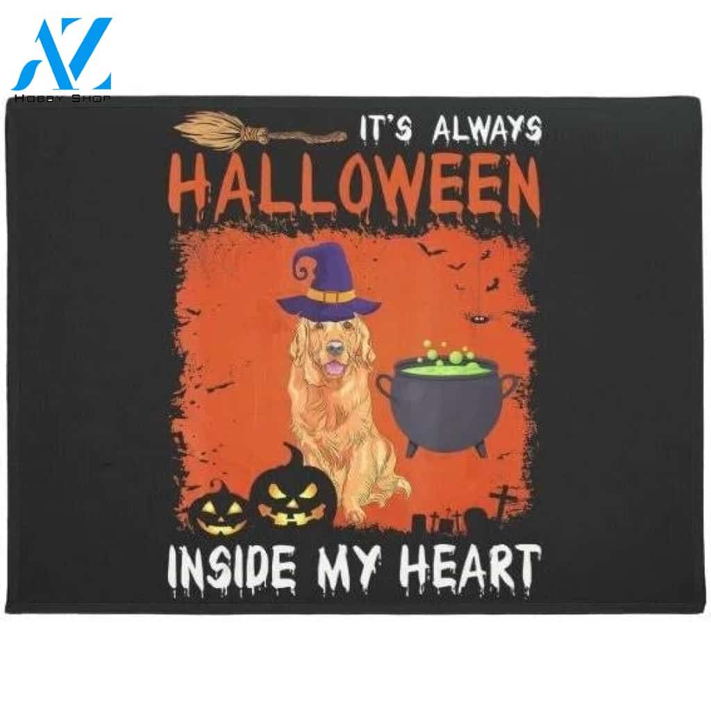 Golden Retriever It's Always Halloween Inside My Heart Doormat Welcome Mat Housewarming Gift Home Decor Funny Doormat Gift For Dog Lovers Happy Halloween
