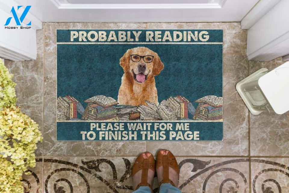 Golden Retriever- Probably Reading Please Wait For Me To Finish This Page Doormat Welcome Mat Housewarming Gift Home Decor Funny Doormat Gift For Book Lovers