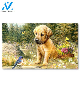 Golden Retriever Pup and Bluebird Doormat - 18" x 30"