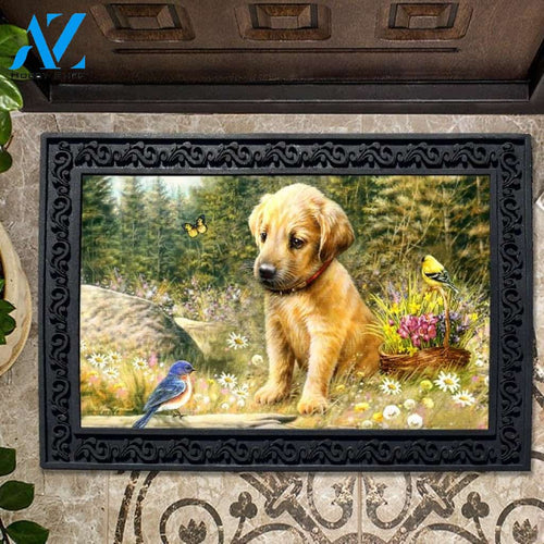 Golden Retriever Pup and Bluebird Doormat - 18