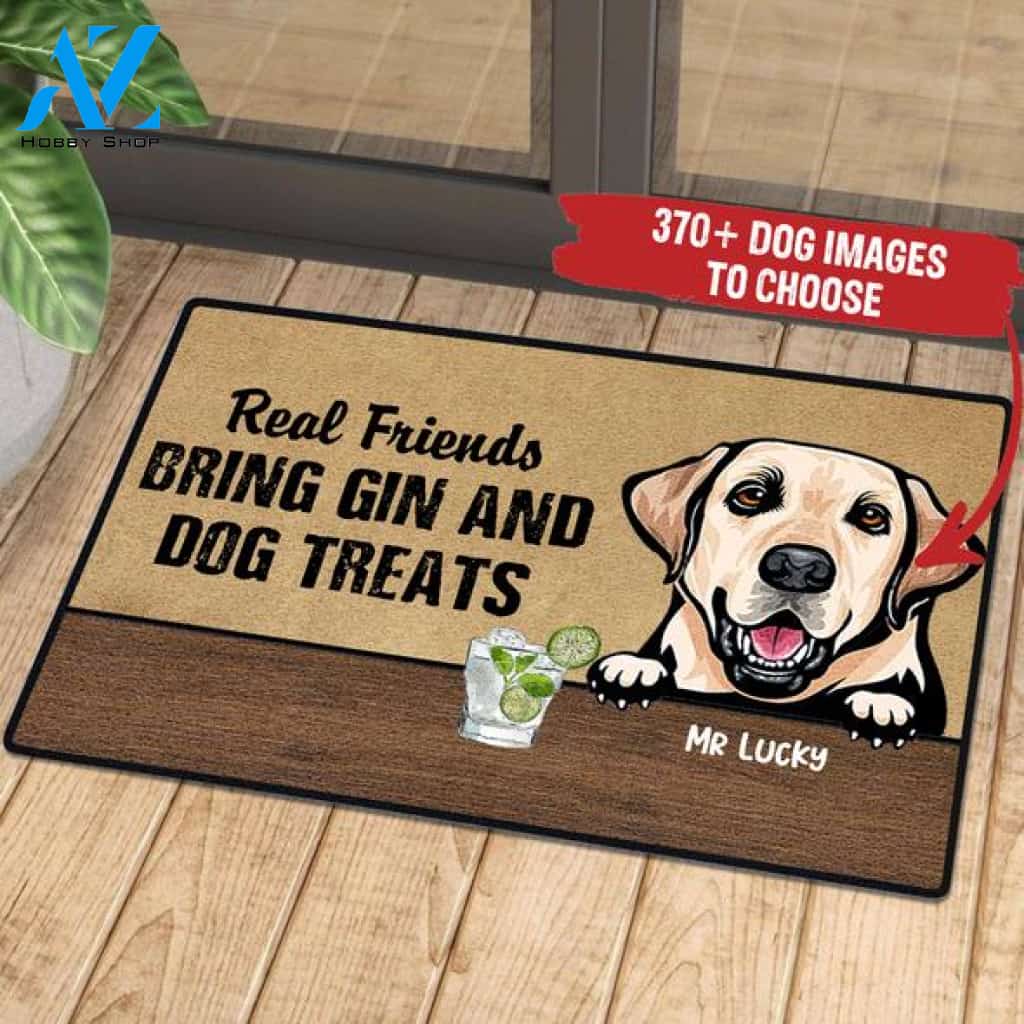 Golden Retriever Real Friends Bring Gin And Dog Treats Green Doormat