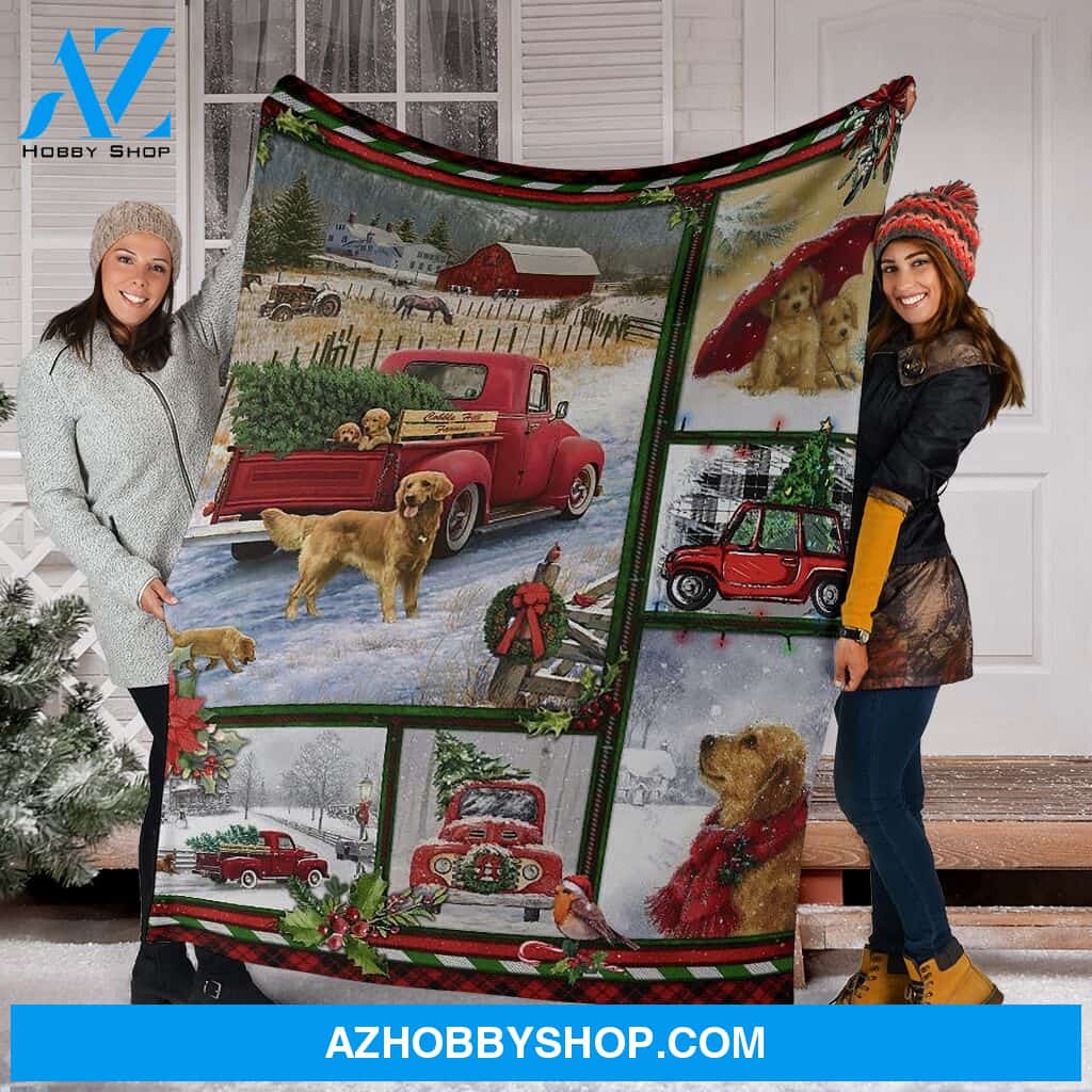 Golden Retriever Red Christmas Fleece Blanket