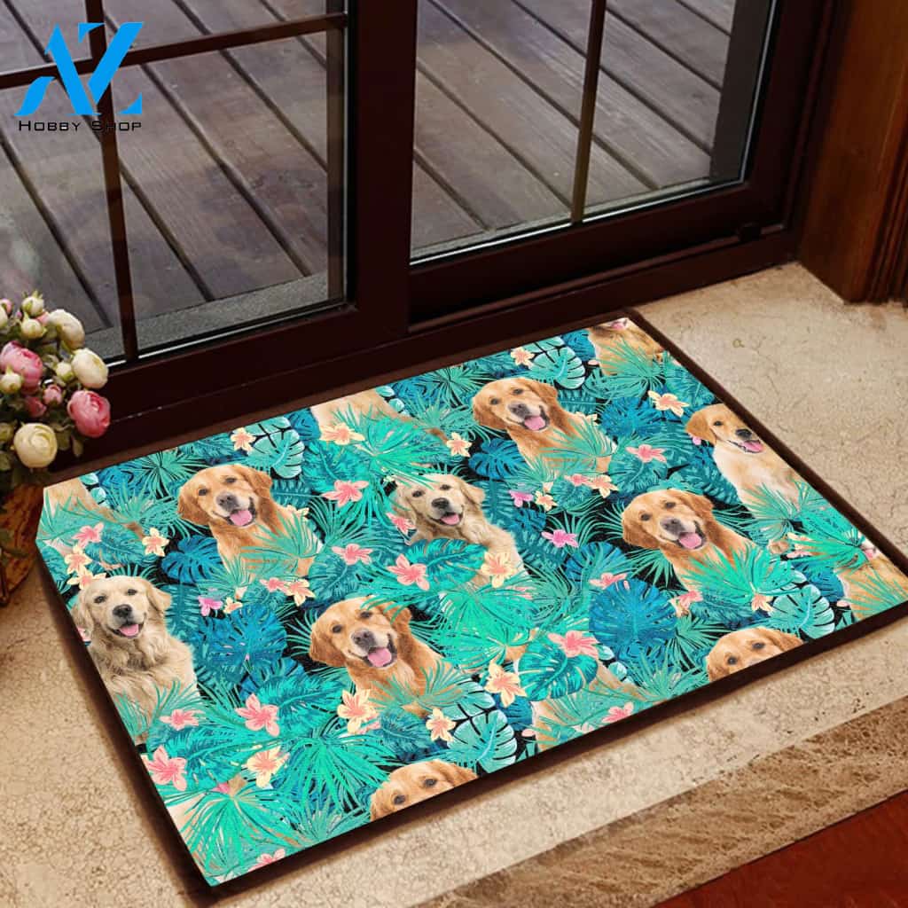 Golden Retriever Tropical Welcome Doormat | Welcome Mat | House Warming Gift