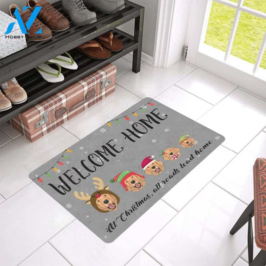Golden Retriever Welcome Home At Christmas All Roads Lead Home Doormat Welcome Mat Housewarming Gift Home Decor Funny Doormat Gift For Dog Lovers Gift For Christmas