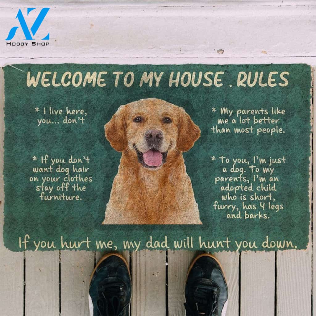 Golden Retriever Welcome To My House Rules Doormat