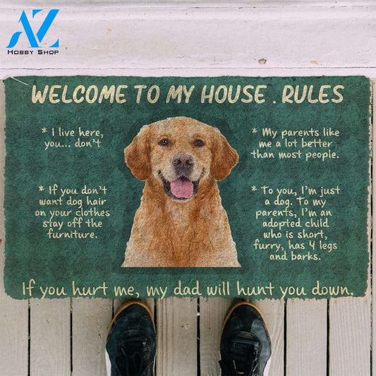 Golden Retriever Welcome To My House Rules Doormat