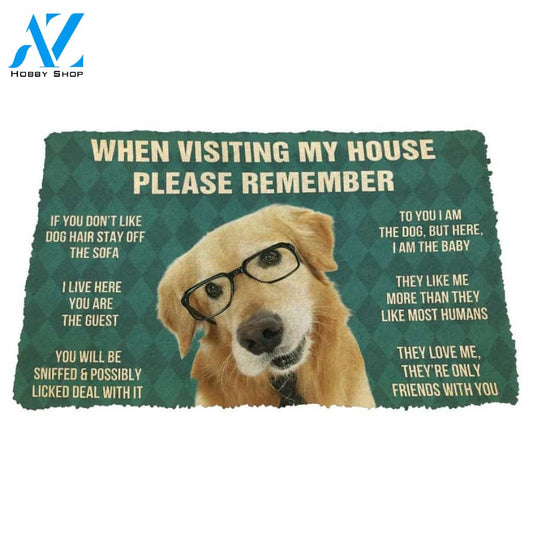 Golden Retriever With Glasses Dogs House Rules Doormat