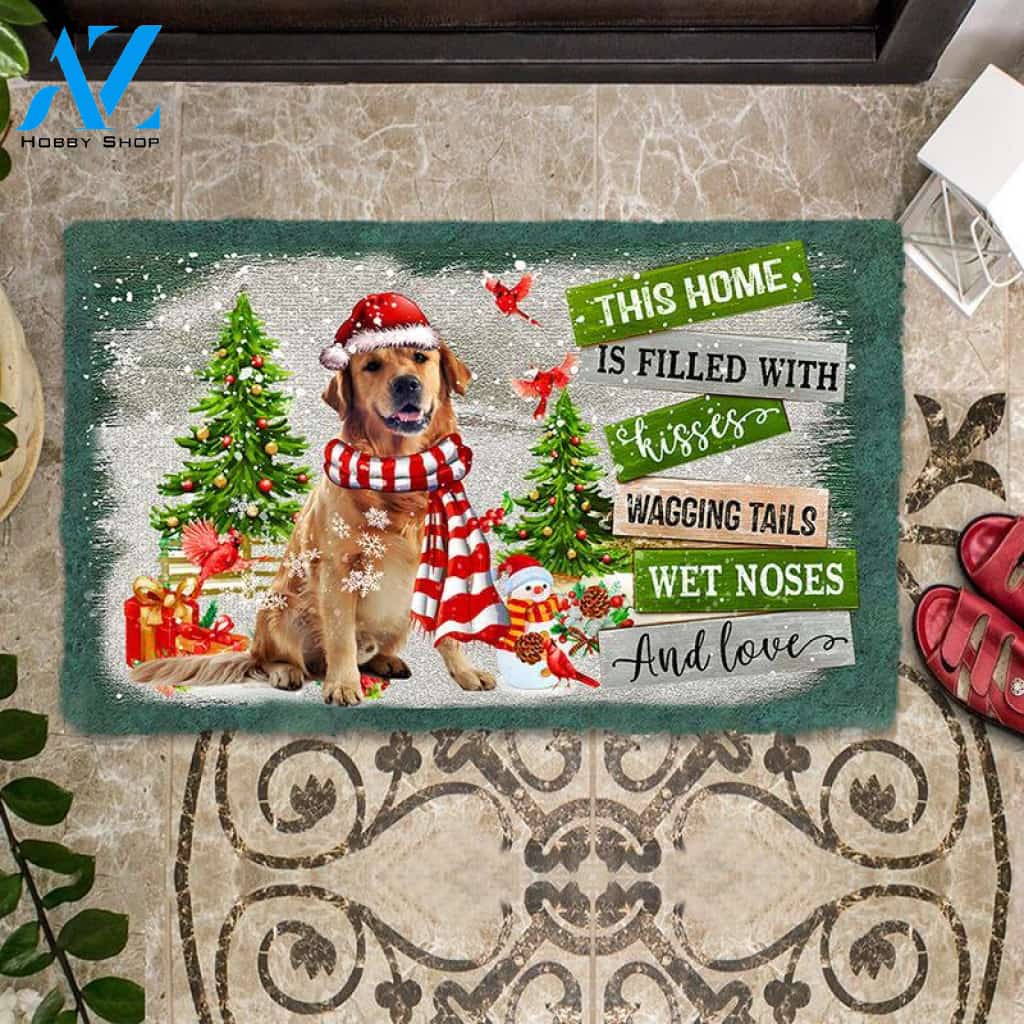 Golden Retriever02 This Home Is Filled With Kisses Christmas Dog Doormat