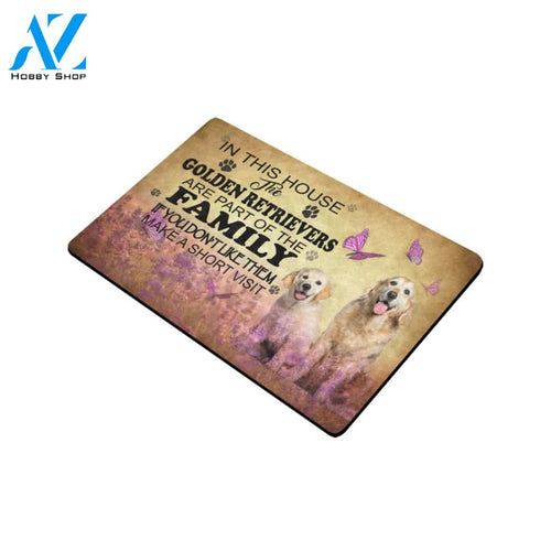 Golden Retrievers Are Part Of The Family Doormat Indoor And Outdoor Mat Entrance Rug Sweet Home Decor Housewarming Gift Gift For Friend Family Stem Feminist